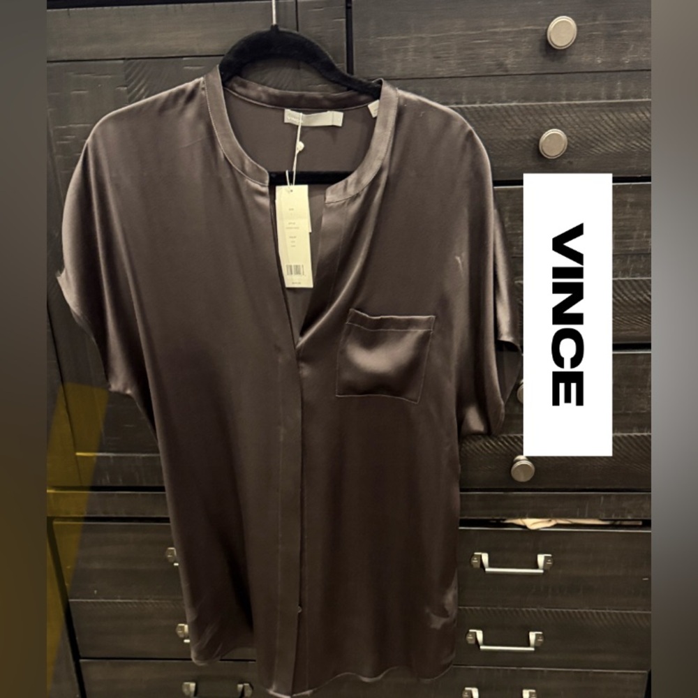 NWT Vince 100% Silk Women's Silk Shirt in Grey